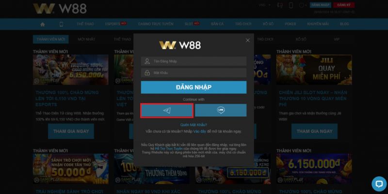 Đăng nhập W88 qua website nhanh chóng, dễ dàng 